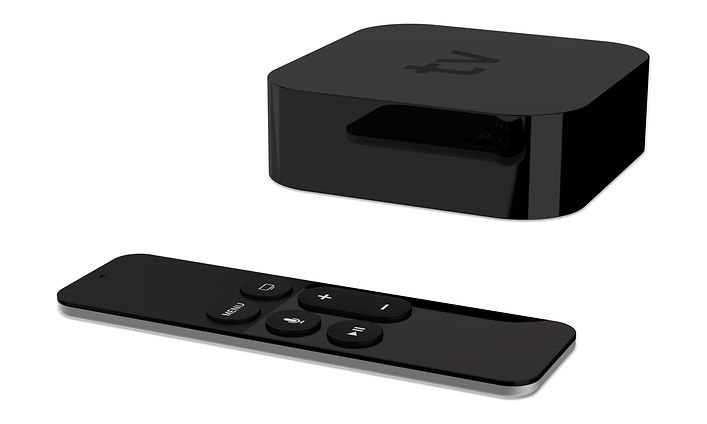 apple tv ja kaukosäädin matalasta kulmasta kuvattuna