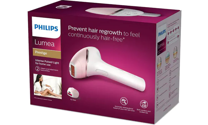 Philips Lumea Prestige -valoimpulssilaitteen myyntipakkaus