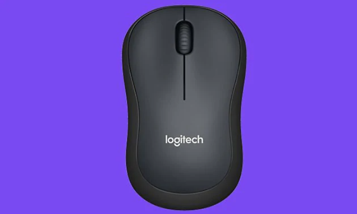 Musta Logitech-hiiri sinisellä taustalla