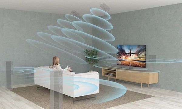 sony-tv-nainen katsoo televisiota ja ääniaaltoja