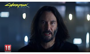 Kuvakaappaus Cyberpunk 2077 -pelivideosta, jossa näkyy näyttelijä Keanu Reeves