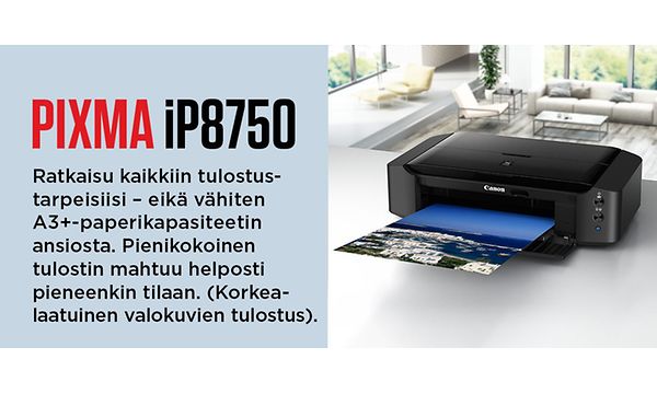 Canon Pixma-iP8750 ja tuoteteksti suomeksi