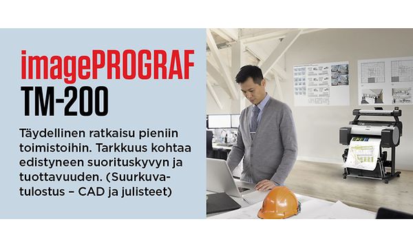 Canon ImagePROGRAF TM-200 ja tuoteteksti suomeksi