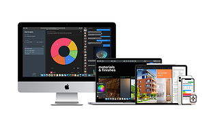 Valikoima Apple-tuotteita valkoisella taustalla