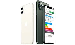 Kolme Apple iPhonea valkoisella taustalla