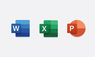 Microsoft Word, Excel ja PowerPoint ikoneita