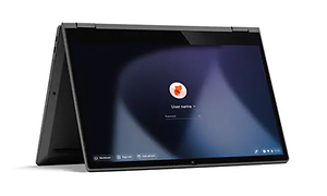 Chromebook taitettuna teltan muotoon