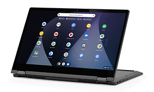 Taitettu Chromebook, jossa näppäimistö on jalustana