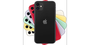 Erivärisiä iPhone 11 -puhelimia päällekkäin
