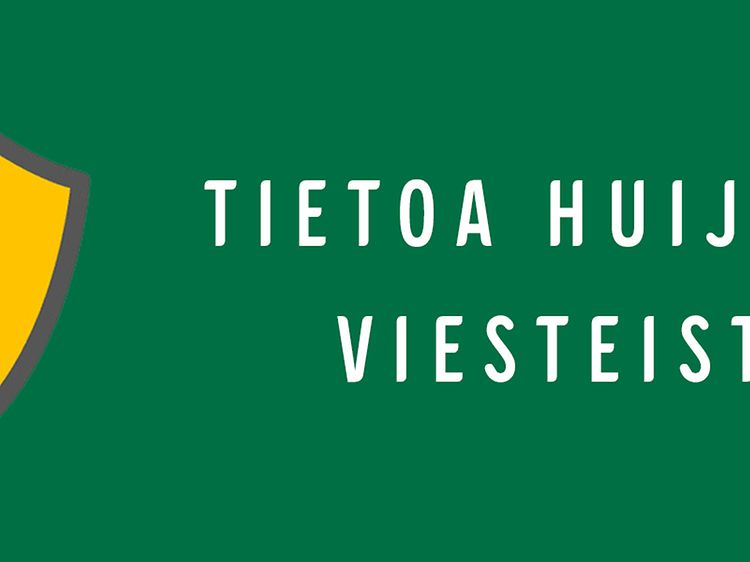 Teksti tietoa huijausviesteistä ja varoitusmerkki vihreällä taustalla