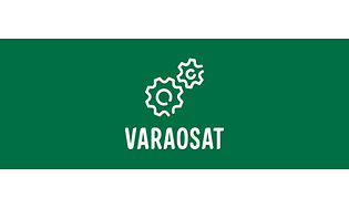 Kuvituskuva, jossa kaksi valkoista ratasta ja teksti varaosat vihreällä taustalla