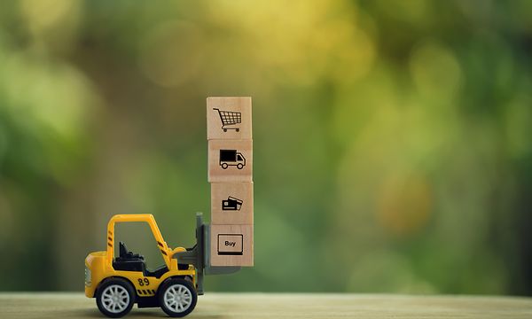 Truck moving boxes with icons