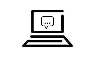 Chat with us - Laptop with speach bubble - Black icon