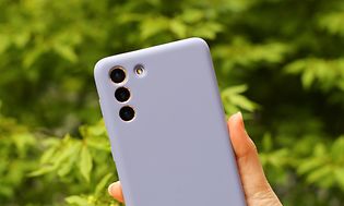 Laventelinvärinen Samsung - LED View suoja takaapäin kuvattuna