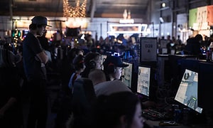 A lineup of gamers at a gaming event