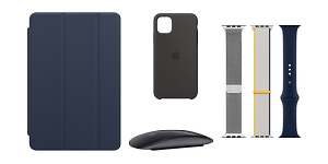 Apple-laitteiden tarvikkeita - iPad ja iPhone-kuoret, Magic Mouse ja Apple Watch -rannekkeet