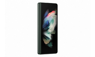 Vihreä Samsung Galaxy Z Fold3 -puhelin kuvattuna edestä päin