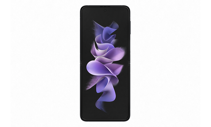 Musta Samsung Galaxy Z Flip3 -puhelin kuvattuna edestä päin