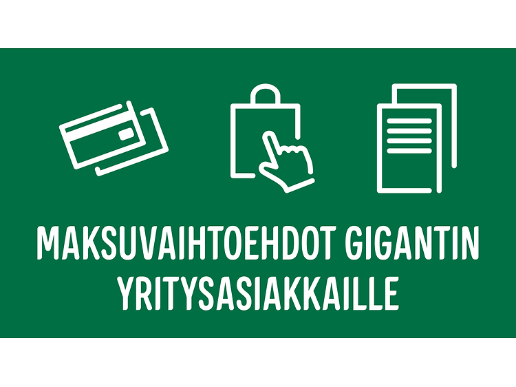Teksti maksuvaihtoehdot Gigantin yritysasiakkaille teksti ja logot vihreällä taustalla