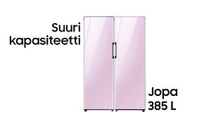 MDA - Samsung Bespoke - Vaaleanpunainen jääkaappi ja teksti suuri kapasiteetti