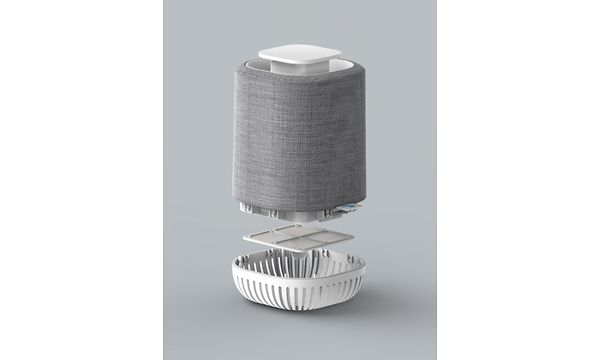 Aura Air mini -ilmanpuhdistin, jonka pohja on aukaistu siten että suodatin näkyy