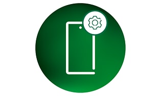 Puhelintuen-kuvake, jossa kuvitettu valkoinen puhelin vihreällä taustalla