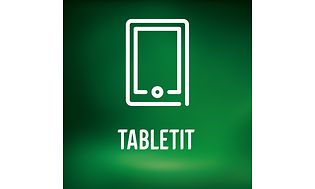 Kuvake, jossa tabletin valkoiset ääriviivat vihreällä taustalla ja alla sana tabletit