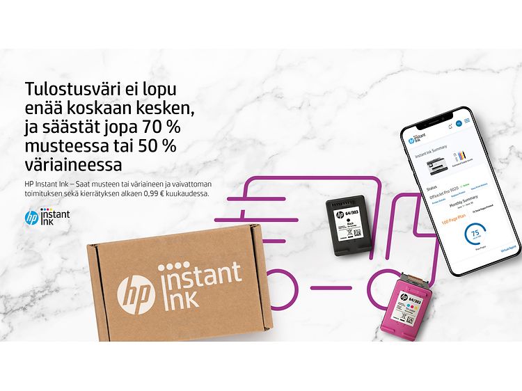 Tulostusväri ei lopu enää koskaan kesken -banneri