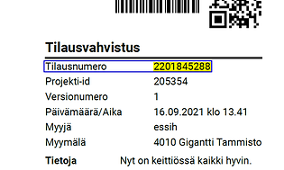Esimerkki Gigantin käytössä olevasta kuittimallista