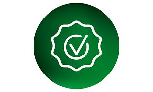 Laajennetun Elcare-takuun kuvake, jossa valkoinen ikoni vihreällä taustalla