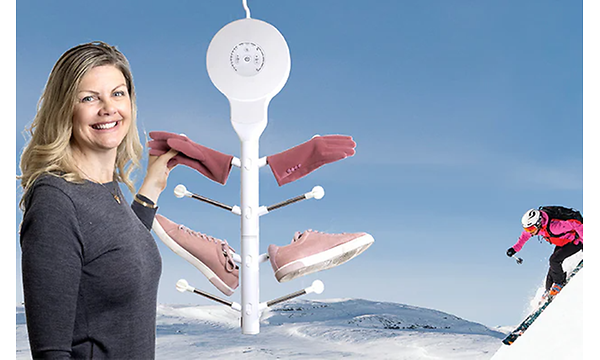 Hedgehog - Hanger -kuivain ja nainen sekä laskettelija taustalla