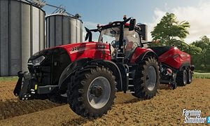 Kuvakaappaus Farming Simulator 22 -pelistä, jossa punainen traktori pellolla