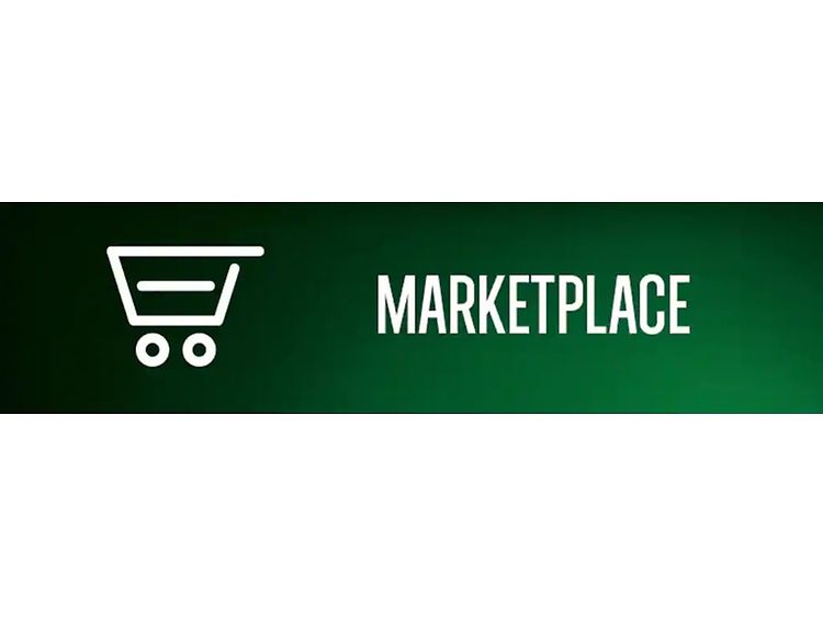 Ostoskärry ja teksti: Marketplace vihreällä taustalla