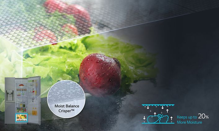 Moist Balance Crisper™ on innovatiivinen, erikoisrakenteinen kansi, jonka ansiosta hedelmät ja vihannekset säilyvät pidempään