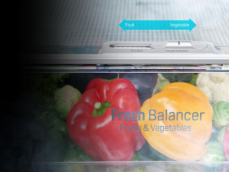 Fresh balancer -bannerikuva, jossa on paprikoita jääkaapin lokerossa