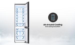 Avoin Samsung Bespoke -jääkaappipakastin ja teksi All-around Cooling, Even cooling everywhere.
