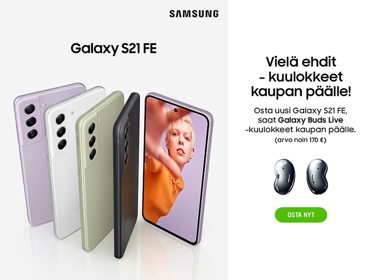 Samsung Galaxy S21 FE puhelimet - vielä ehdit - kuulokkeet kaupan päälle