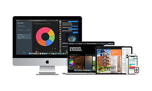 iMac, MacBook, iPad ja iPhone rinnakkain valkoisella taustalla