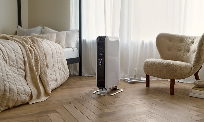 Mill Gentle Air radiator standing in the middle of a room