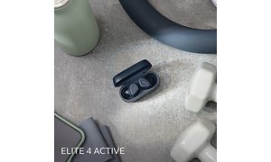 Laivastonsiniset Jabra Elite 4 Active-kuulokkeet ja rasia