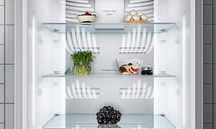 Puhdas Electrolux-jääkaappi ja muutamia elintarvikkeita sen sisällä