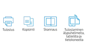 HP DeskJet 2722e ikoneita ja suomenkieliset tekstit