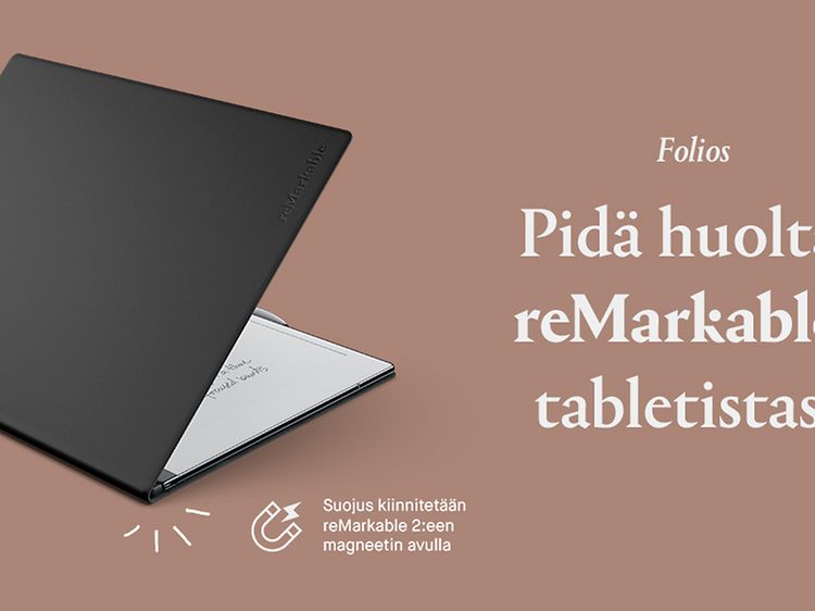 Folio-suojus kiinnitetään reMarkable-tablettiin magneetin avulla.