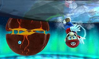 Kuvakaappaus Super Mario -pelistä, jossa Super Mario on ylösalaisin pelimaailmassa