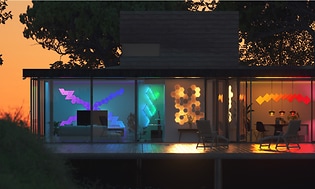 Älykoti - Valaistus - Sinikeltainen valaistus verannalla