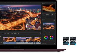 Galaxy Book2 Pro 360 ja kaksi Intel Evo -sertifikaatin logoa