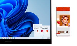 Galaxy Book2 ja Galaxy S22 Ultra vierekkäin valkoisella taustalla