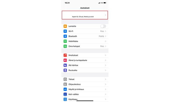 iPhonen Asetukset-valikko