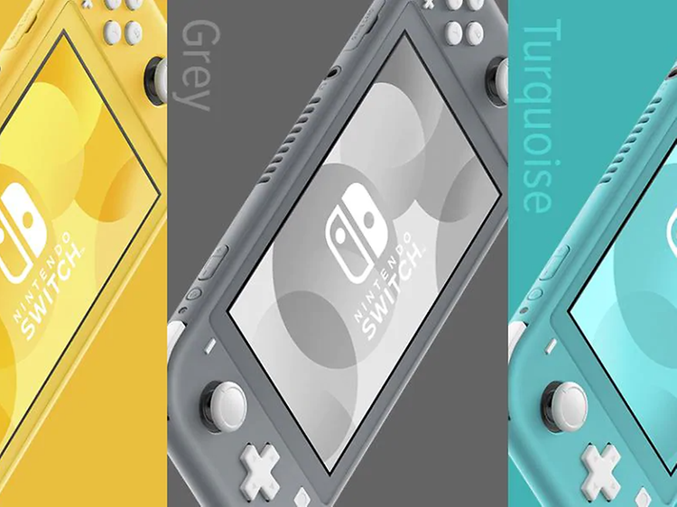 Nintendo Switch Lite - kollaasi kolmesta väristä