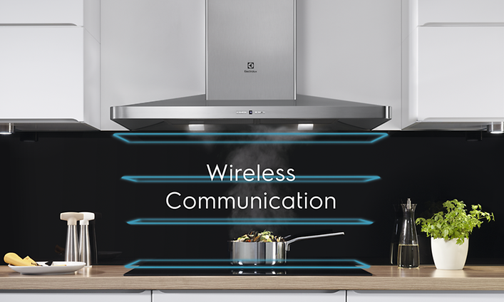 Teräksinen liesituuletin tekstillä "Wireless Connection"
